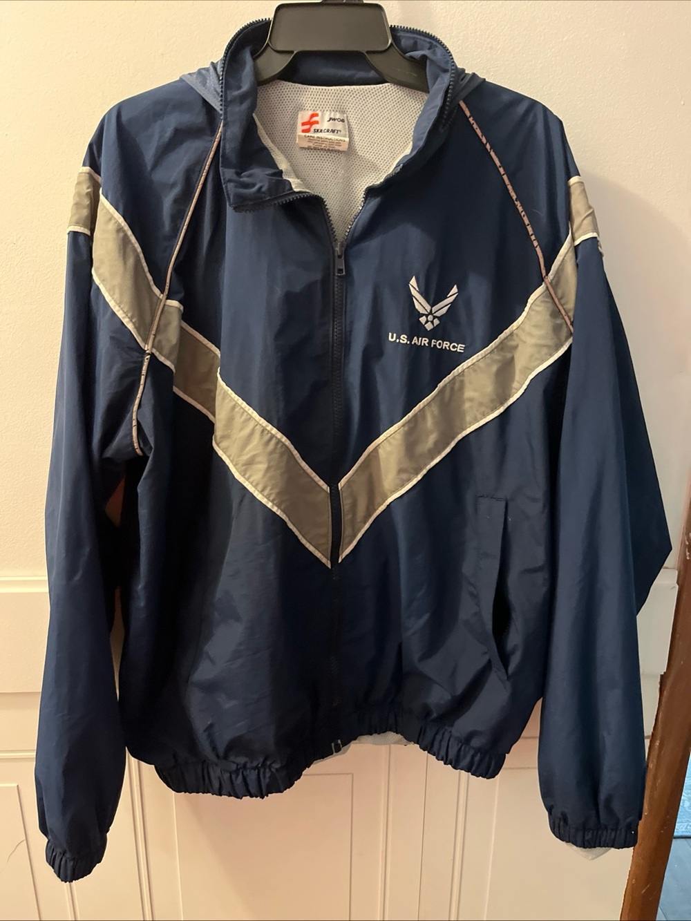 U.S. Air Force Navy Windbreaker Jacket with Reflective Chevron Size M